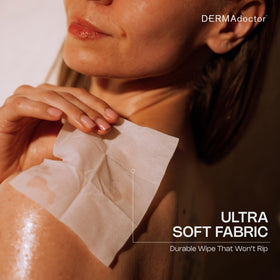 DERMAdoctor deodorant wipes being applied to underarm area