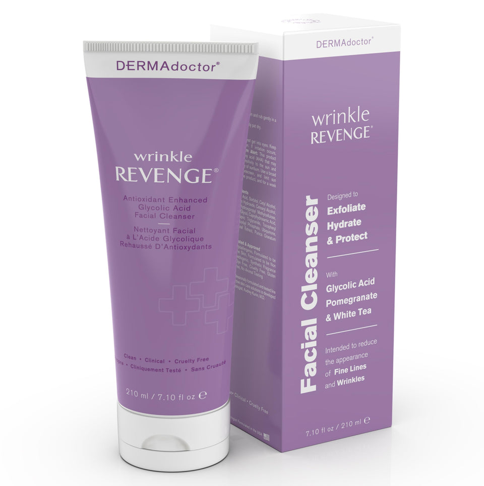 DERMAdoctor Glycolic Face Wash bottle for gentle exfoliation and makeup removal.