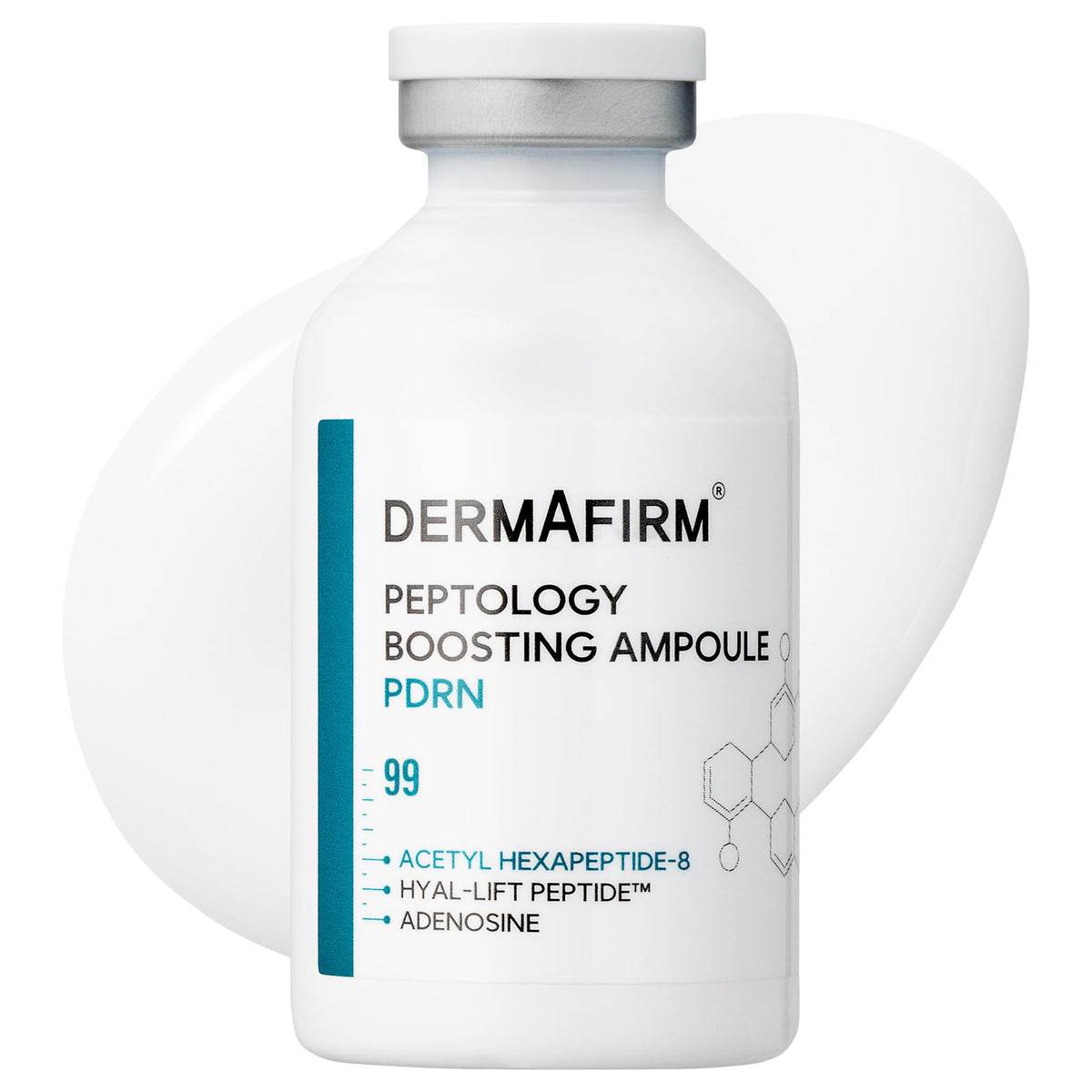 Dermafirm Peptology PDRN Ampoule bottle closeup highlights premium packaging for hydration.