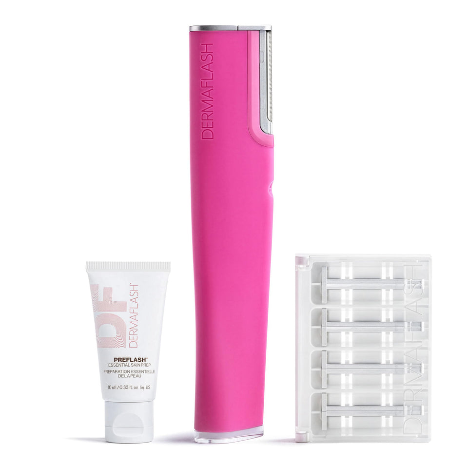 DERMAFLASH LUXE+ face exfoliator on base for smooth, glow-ready skin.