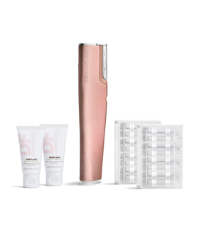 DERMAFLASH LUXE+ rose gold device for at-home dermaplaning and exfoliation.