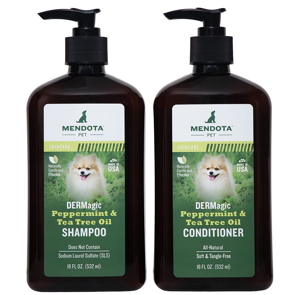 DERMagic peppermint tea tree shampoo bottle for dogs with a refreshing cleansing aroma