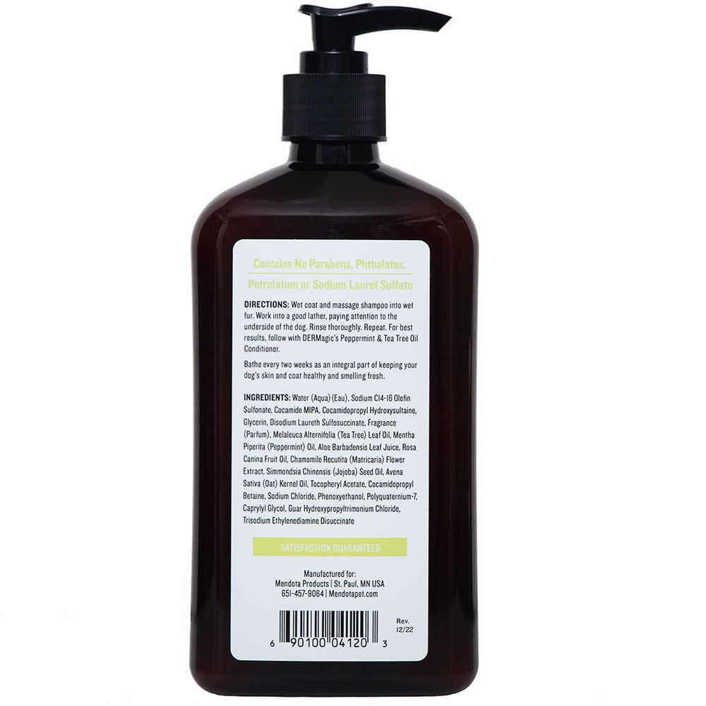 DERMagic peppermint tea tree shampoo for dogs supports coat care and odor reduction