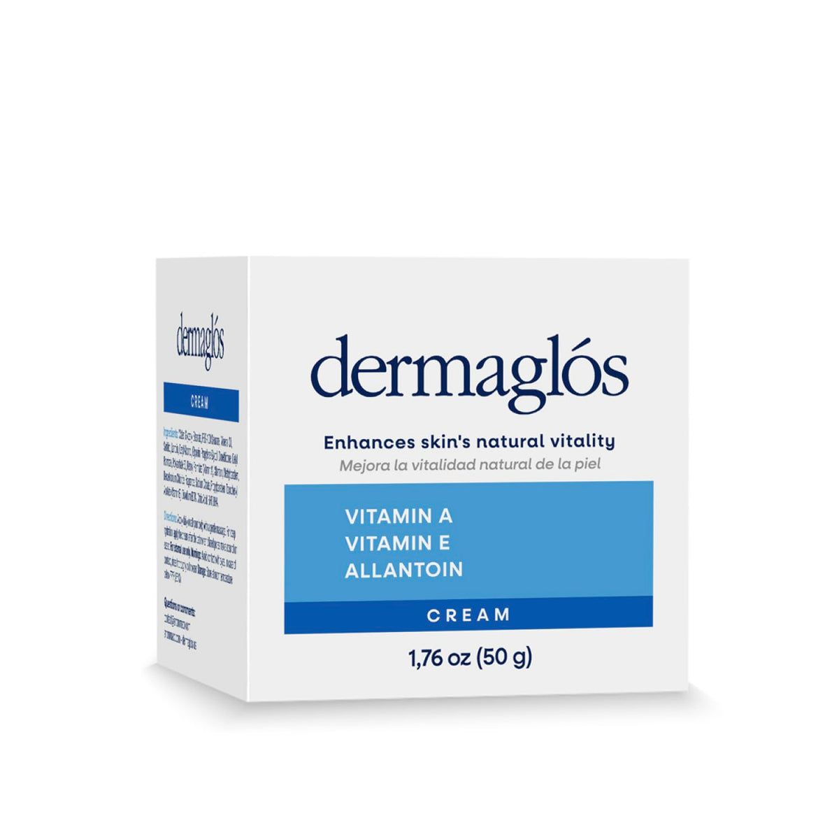 Dermaglós cream application close-up demonstrates gentle massage for absorption.