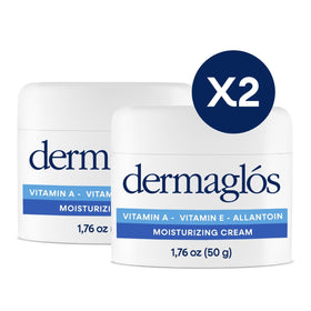 Dermaglós vitamin A and E cream tube highlights nourishing ingredients.