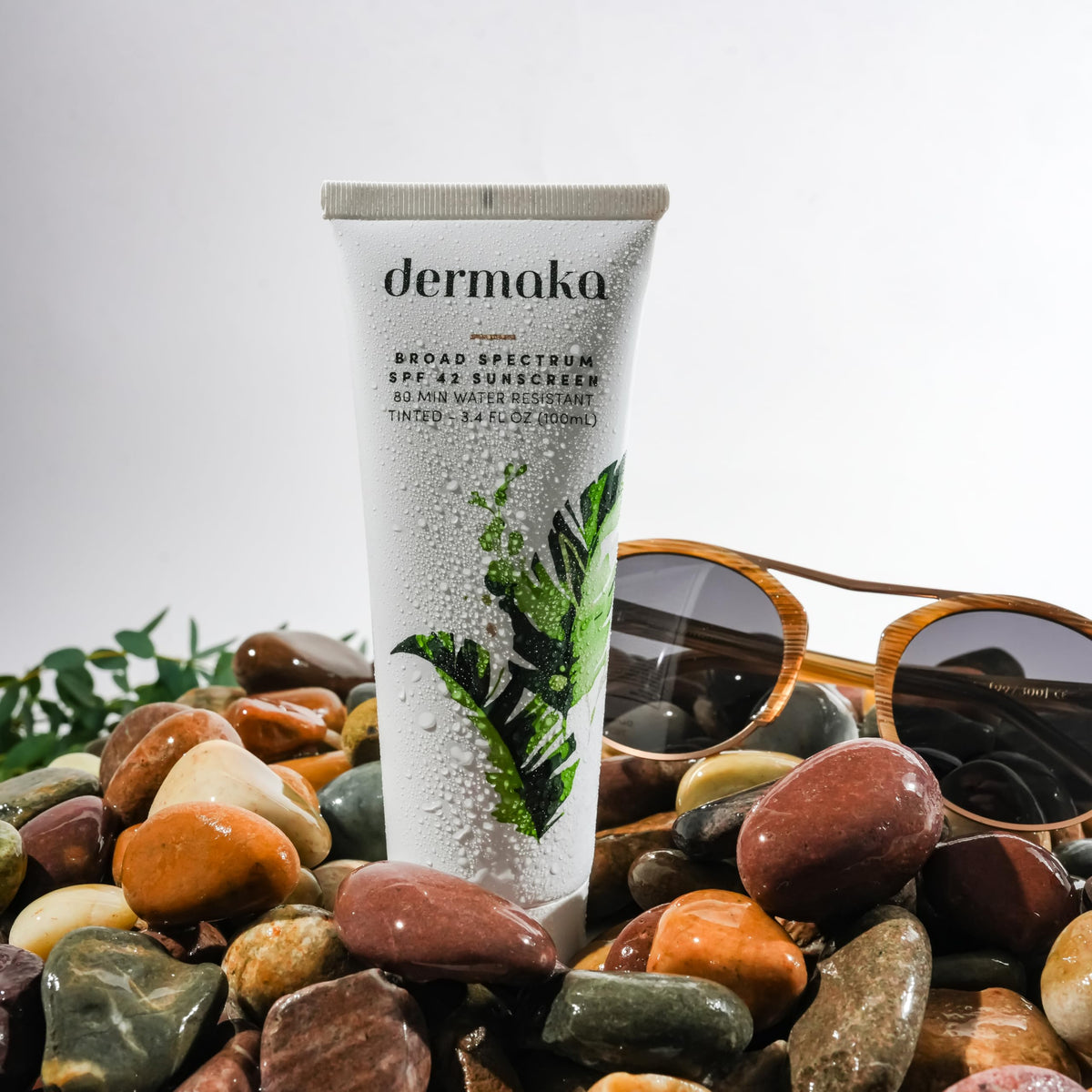 Dermaka SPF 42 mineral sunscreen being applied as part of morning routine.