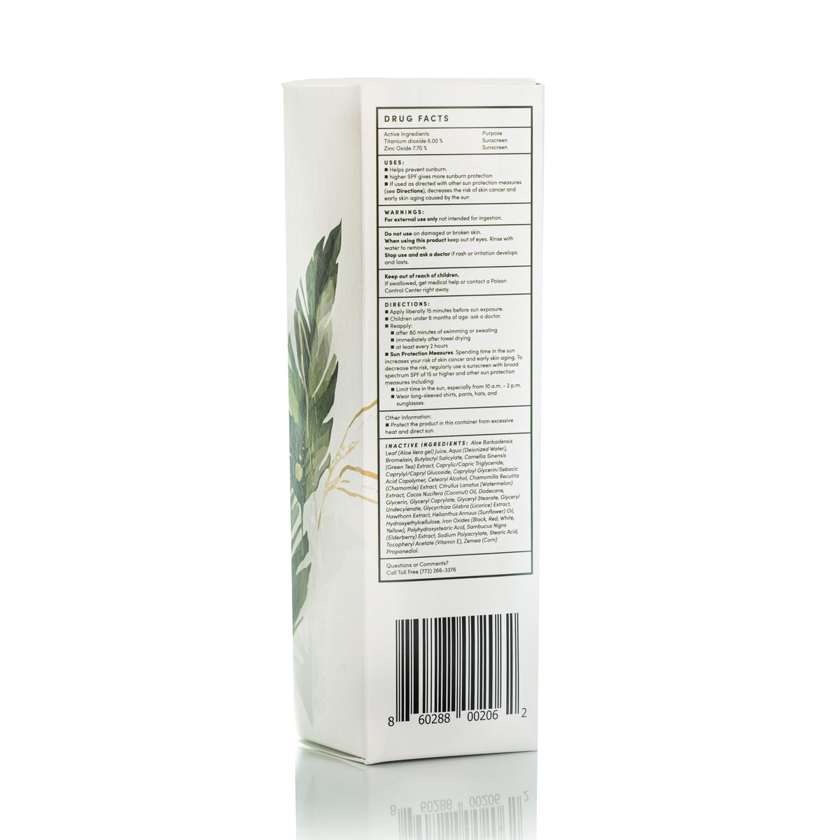 Dermaka outer packaging label showing SPF and reef-safe claim.