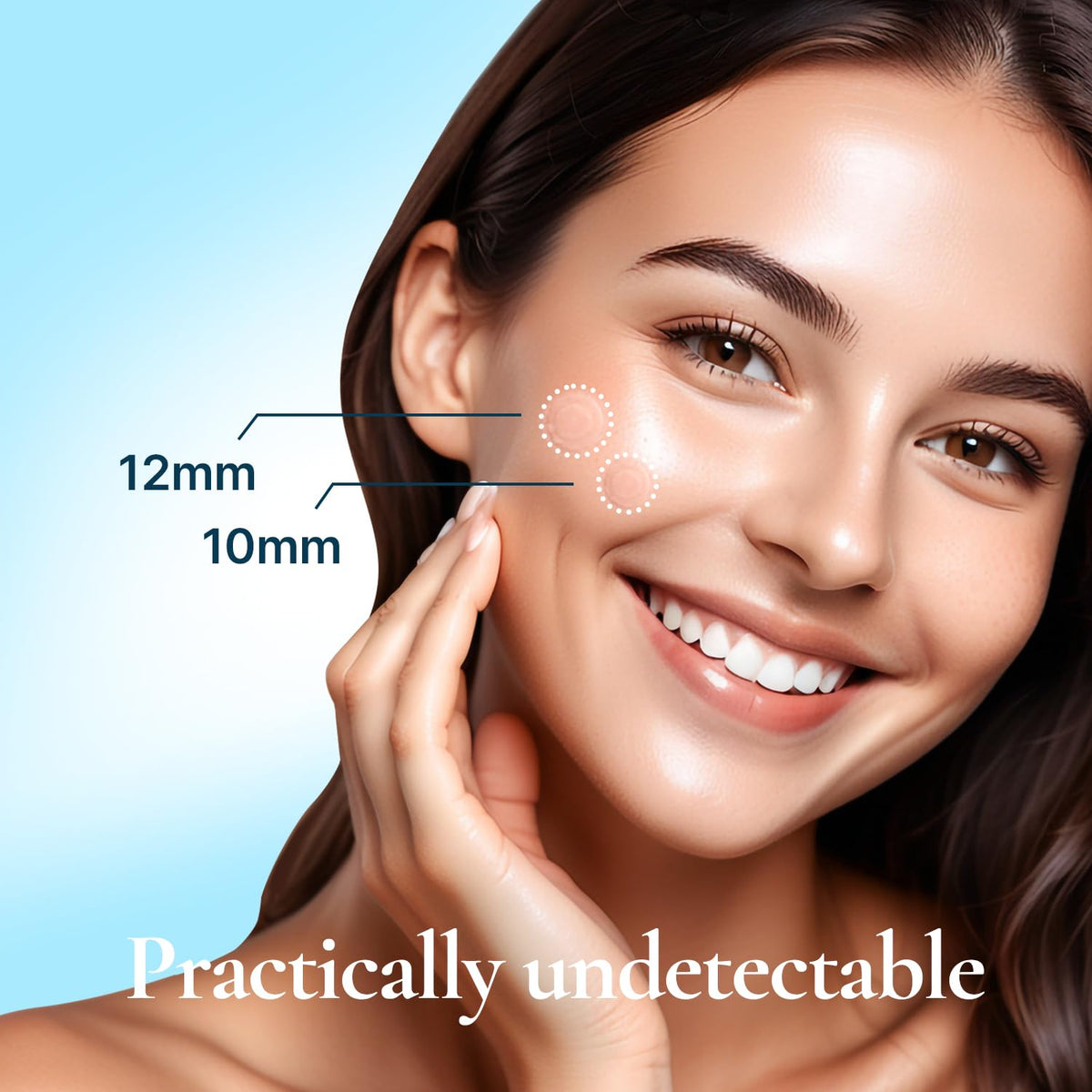 DERMAKR invisible acne patch blends with skin for subtle coverage on face.
