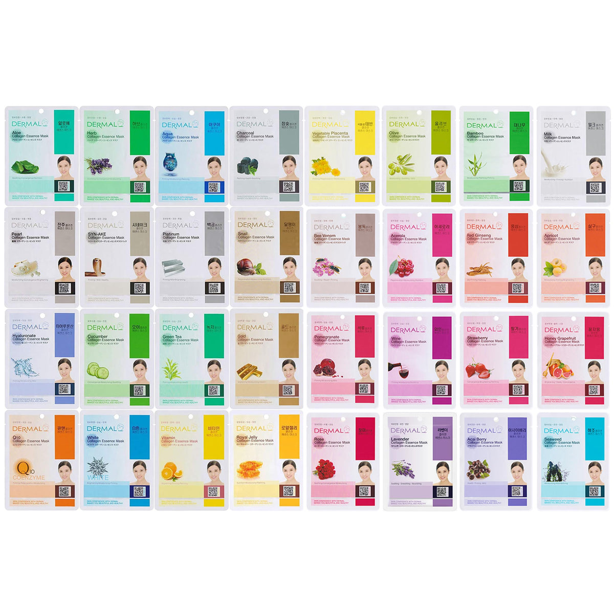 DERMAL A+B Korea collagen essence mask 32-pack front view for full-face hydration