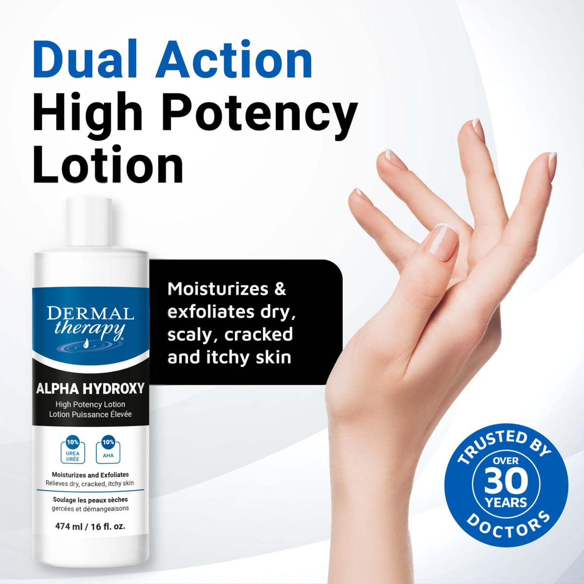 Dermal Therapy Alpha Hydroxy Lotion hand-application shows daily-use suitability.