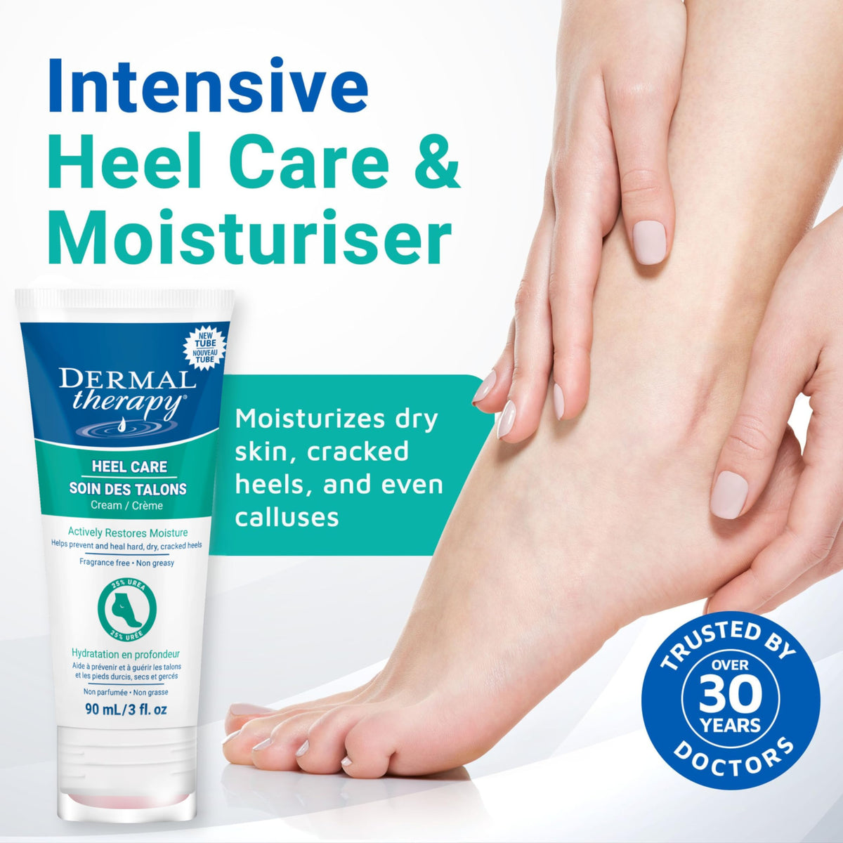 Dermal Therapy Non-greasy texture absorbs quickly, leaving feet comfortable