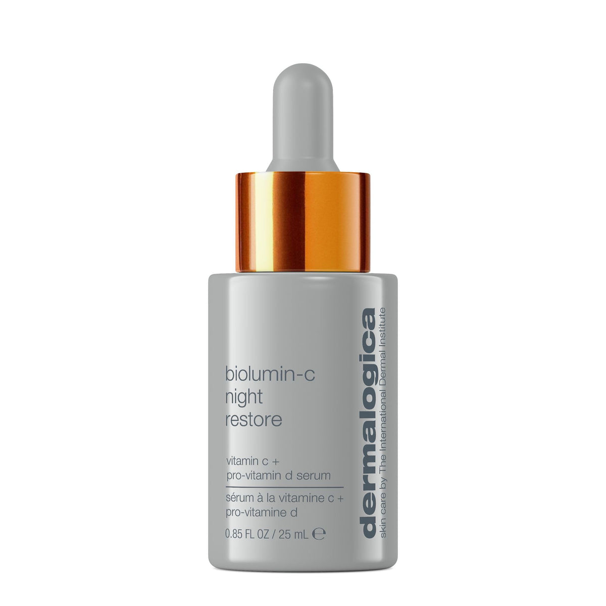 Dermalogica BioLumin-C Night Restore bottle close-up for radiant overnight hydration.