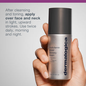 Dermalogica MultiVitamin Power Recovery Cream algae extract badge hints at hydration and resilience.