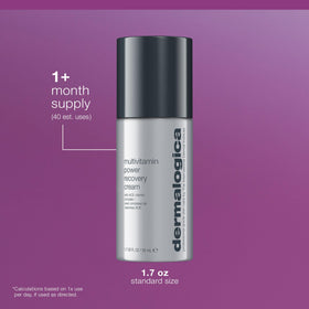 Dermalogica MultiVitamin Power Recovery Cream in nighttime routine beside other products.