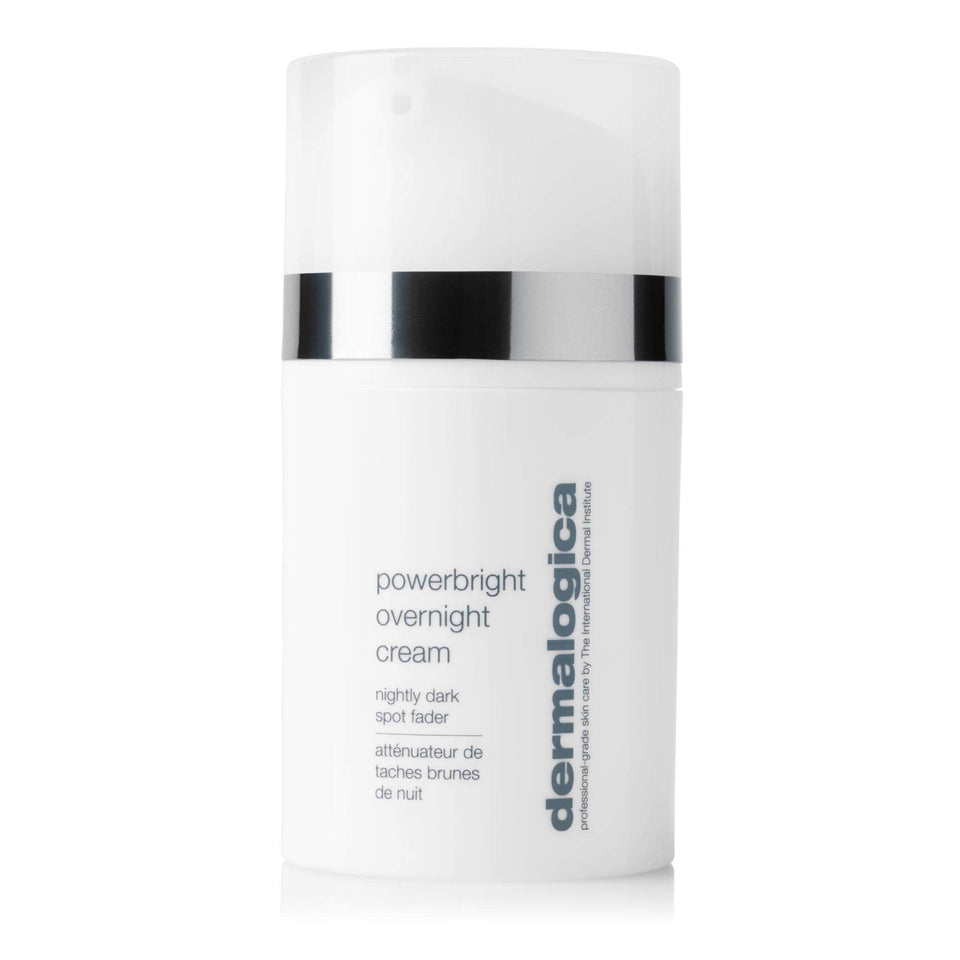 Dermalogica PowerBright Overnight Cream jar highlighting rich texture for nighttime nourishment.
