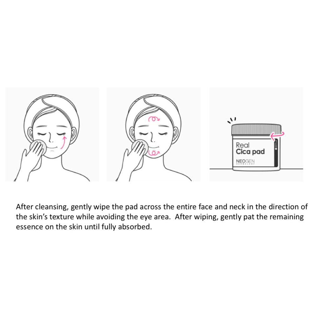DERMALOGY Real Cica Pad in-use scene suggests soothing cleansing action.