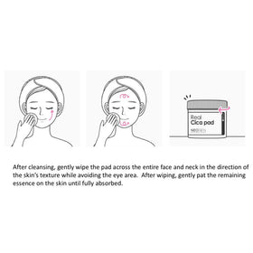 DERMALOGY Real Cica Pad in-use scene suggests soothing cleansing action.