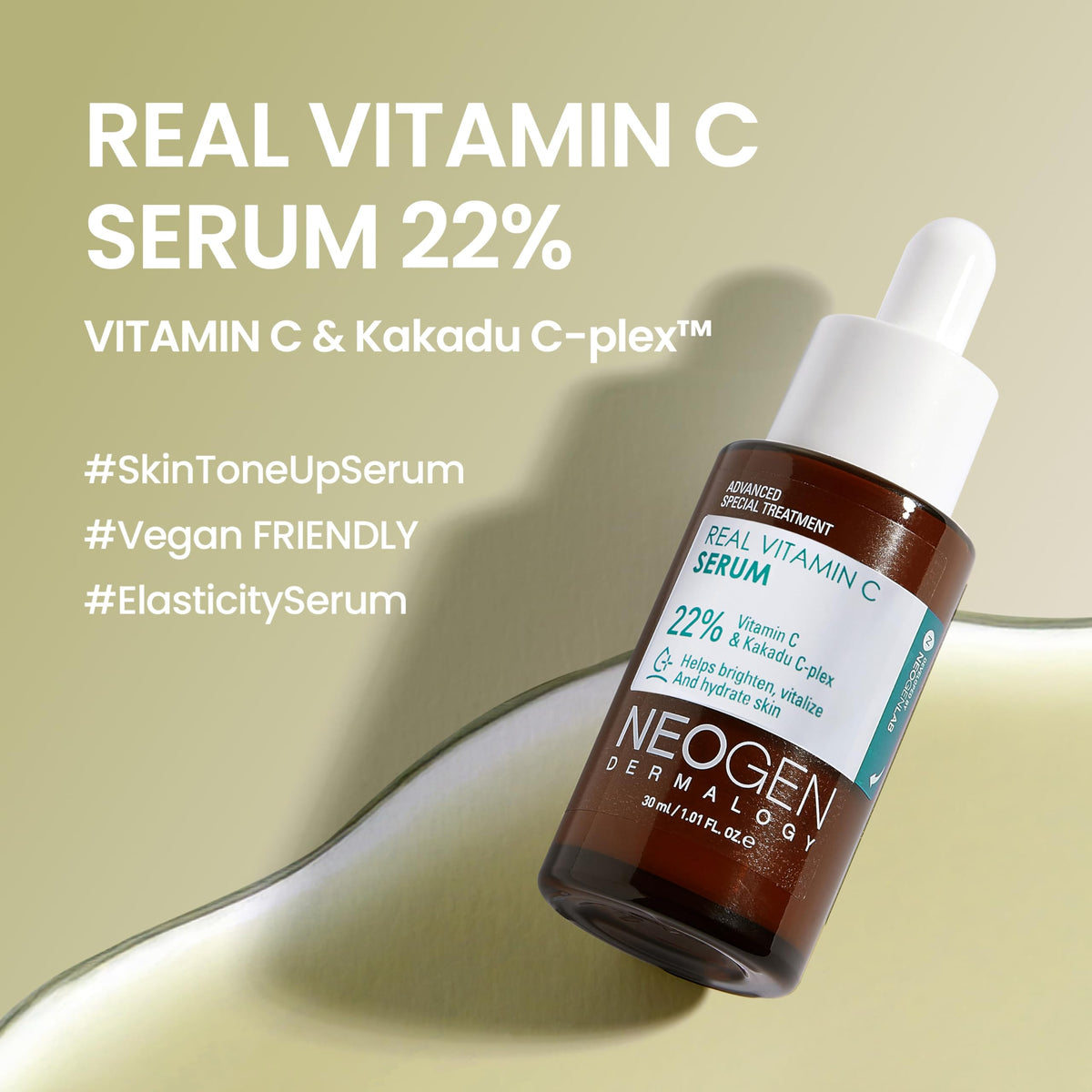 DERMALOGY Real Vitamin C Serum dropper close-up showing lightweight use.