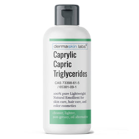 Dermaskin Labs Caprylic Capric Triglycerides bottle pour, silky texture and fast absorption.