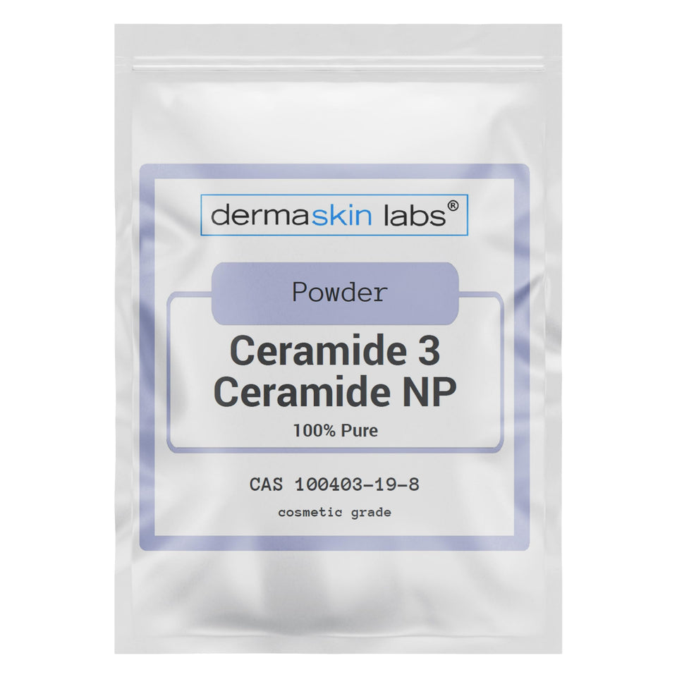 Dermaskin Labs Ceramide 3 Powder bottle highlights barrier support for dry, sensitive skin.
