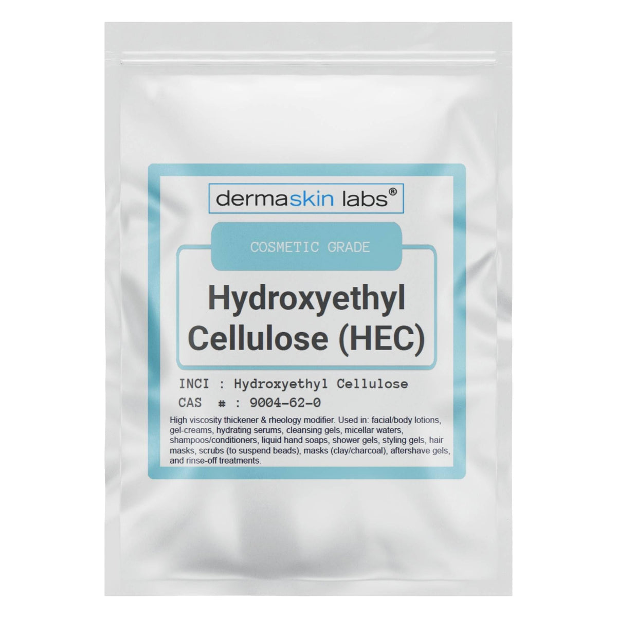 Dermaskin Labs HEC powder bottle pour demonstrates smooth viscosity for skincare textures.