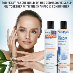 Dermasolve Conditioner bottle on sink ready to smooth and condition.