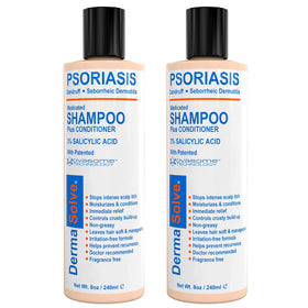 Dermasolve Scalp Psoriasis Shampoo bottle 8oz 2-pack on shelf for soothing scalp support.