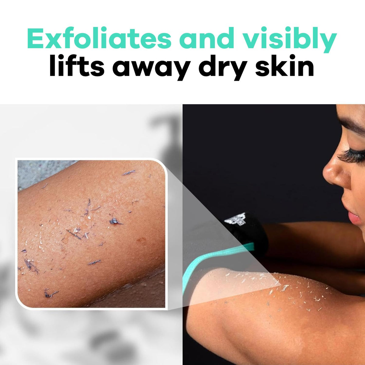 Dermasuri body scrubber glove helps reveal brighter skin after a shower