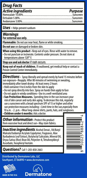 Dermatone Sport Sunscreen Spray SPF 50 aloe feature close-up for soothing moisture