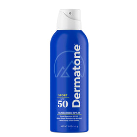 Dermatone Sport Sunscreen Spray SPF 50 bottle with broad-spectrum protection for outdoor workouts