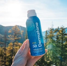 Dermatone Sport Sunscreen Spray SPF 50 spray-dispense-action for quick, even coverage