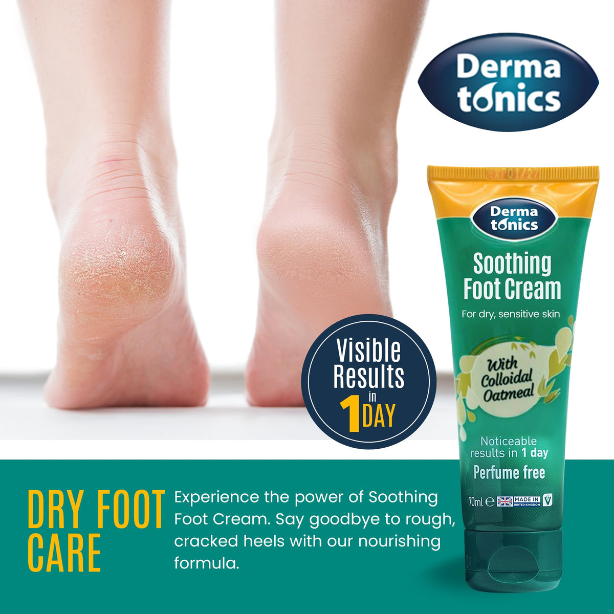 Dermatonics Soothing Foot Cream applying on hands or feet shows quick absorption.