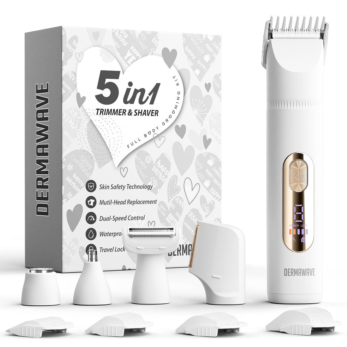 DERMAWAVE 5-in-1 foil shaver glides smoothly for sensitive skin areas.