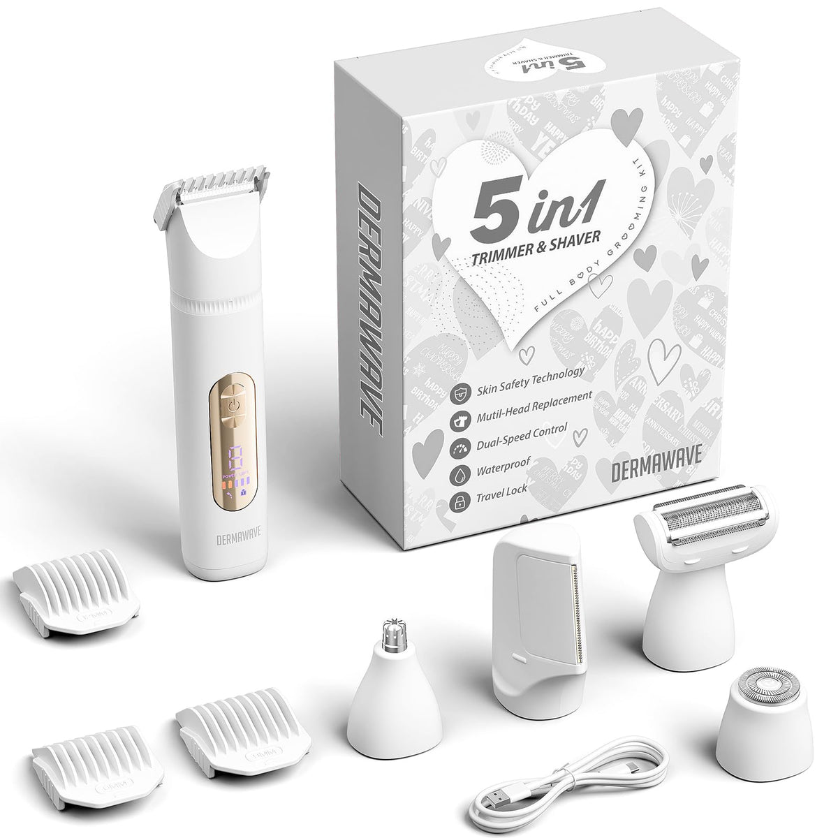 DERMAWAVE cleaning brush included for easy maintenance after grooming.