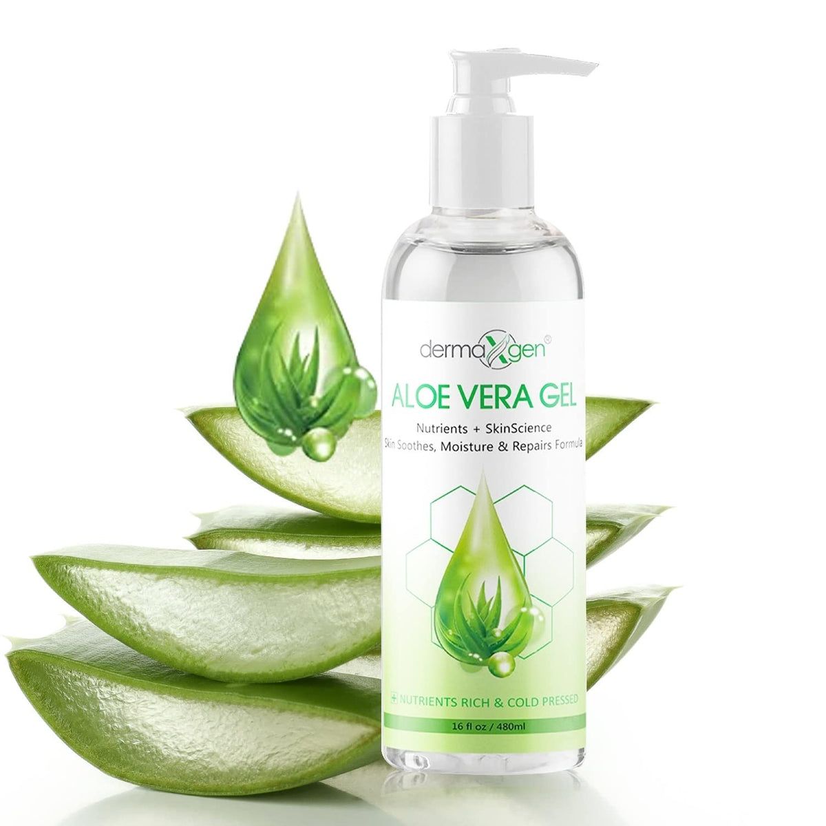 DERMAXGEN Aloe Vera Gel bottle front view showing soothing moisture for skin