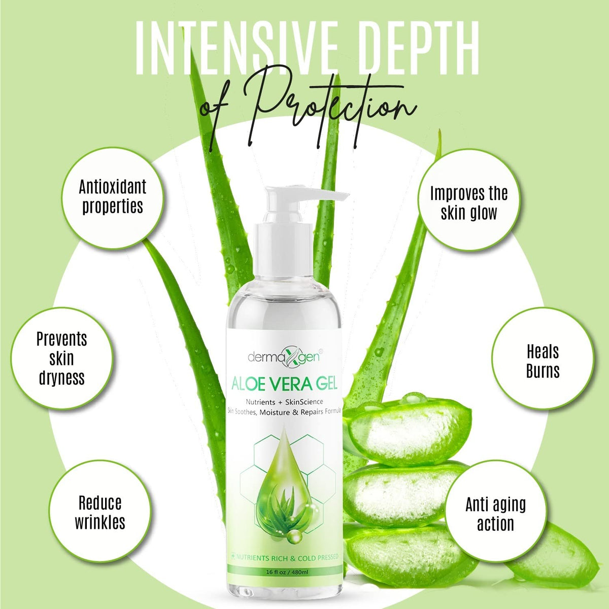 DERMAXGEN Aloe Vera Gel on skin during application for immediate moisture