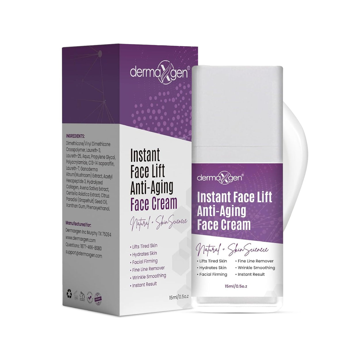 DERMAXGEN Instant Face Lift Cream bottle close-up showing quick lift potential