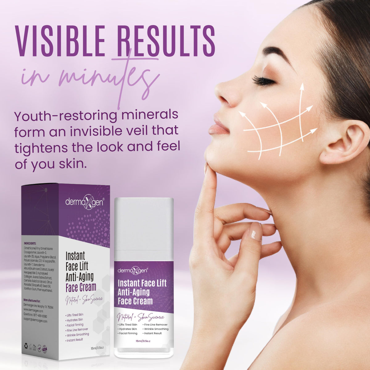 DERMAXGEN face close-up displaying refined texture and natural glow
