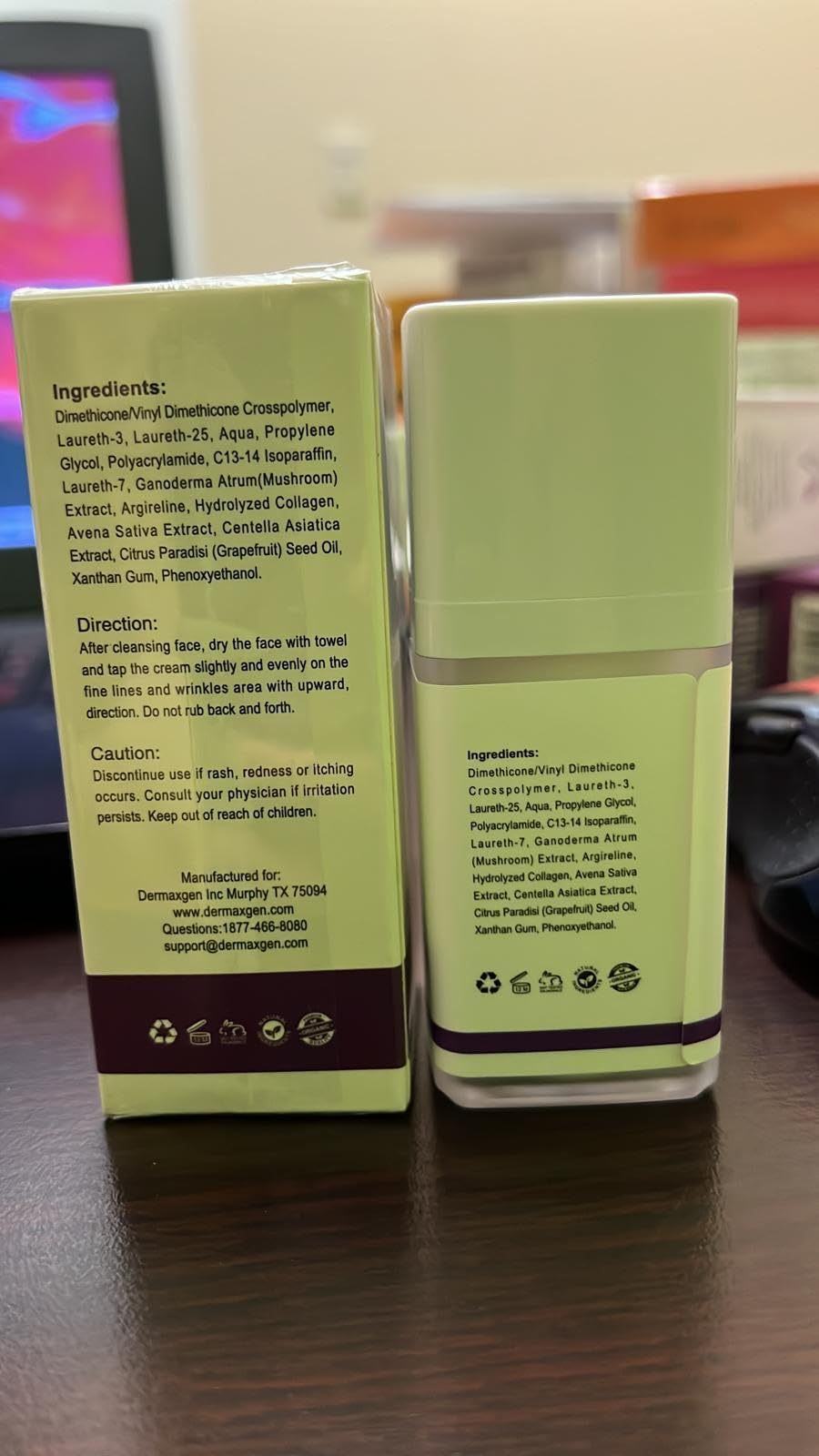 DERMAXGEN packaging emphasizing paraben-free, natural ingredients