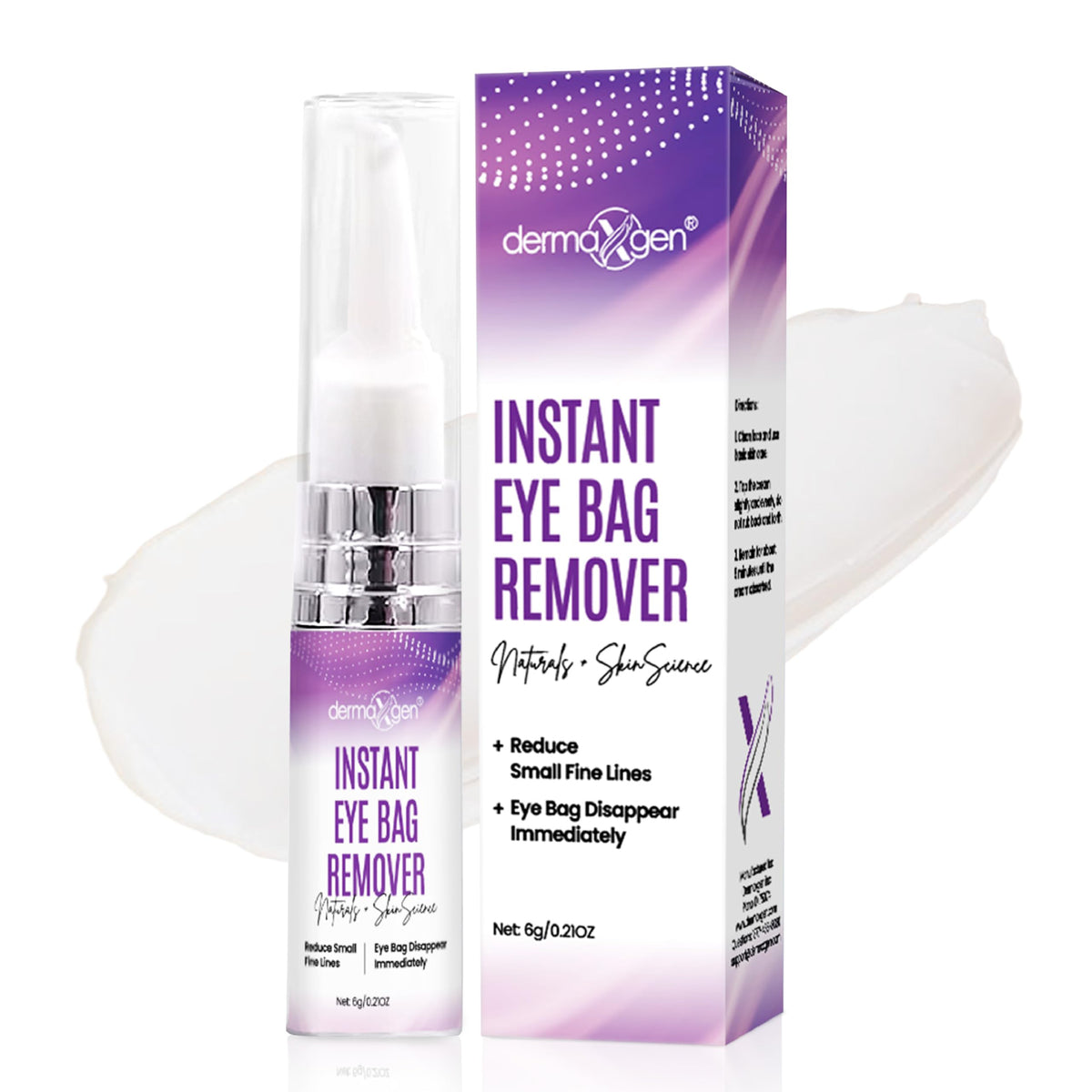 DERMAXGEN instant under eye cream packaging for easy daily use and travel-friendly design