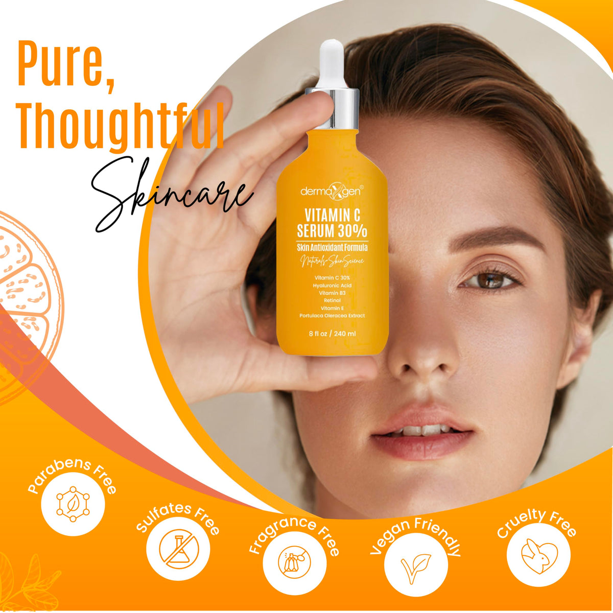 DERMAXGEN Serum texture close-up shows quick absorption and non-greasy feel.