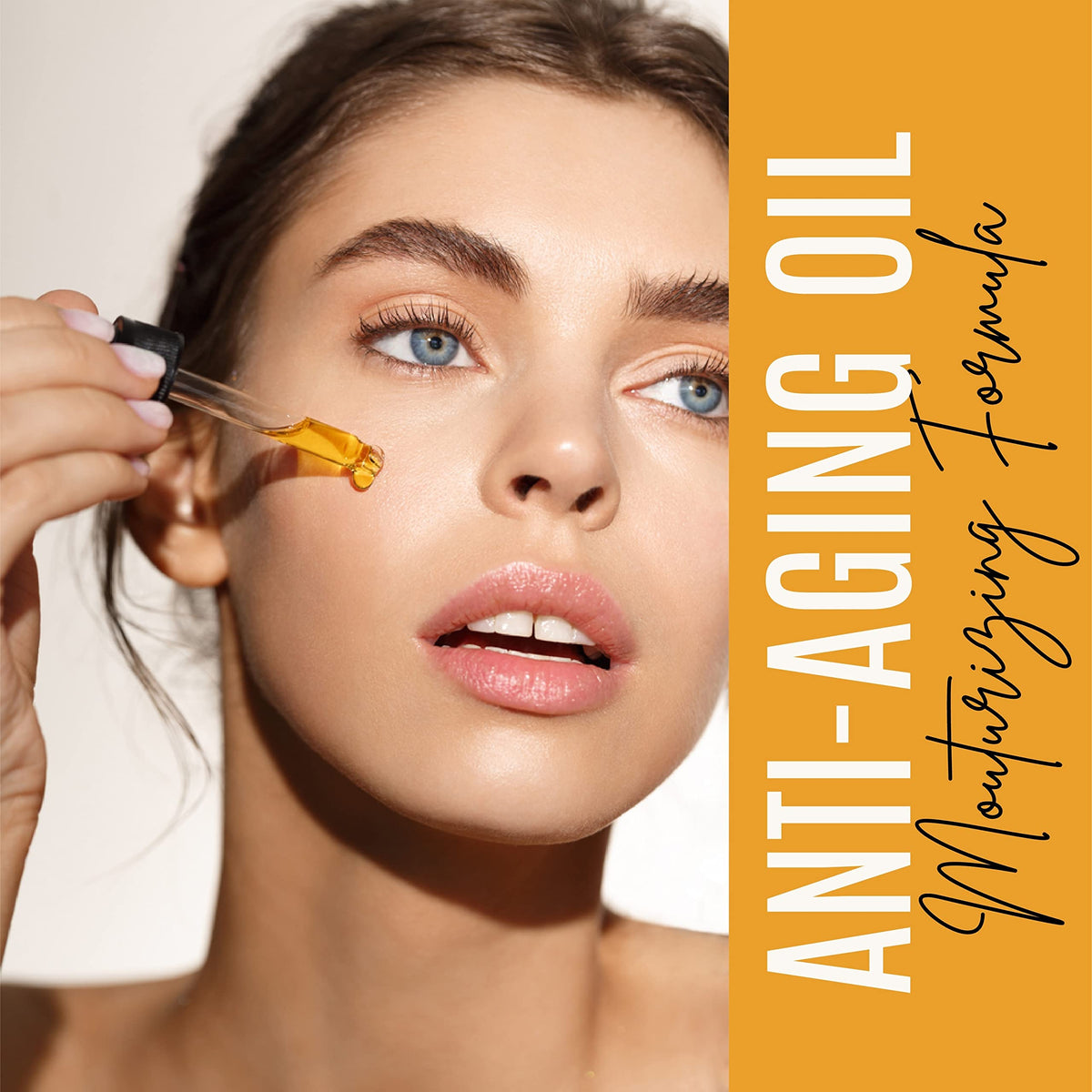 DERMAXGEN Turmeric Oil neck and eyes use showing gentle absorption.