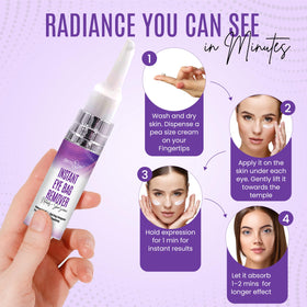 DERMAXGEN under eye cream application demonstrates instant lift and refreshed look