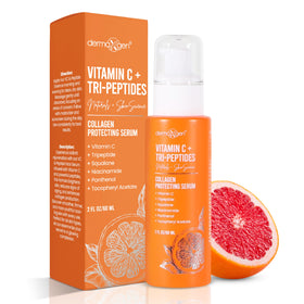 Dermaxgen Vitamin C + Tri-Peptide serum bottle boosts radiance and supports the skin barrier