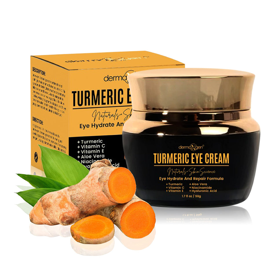 DERMAXGEN Vitamin C + Turmeric Eye Cream packaging on display for premium under-eye care