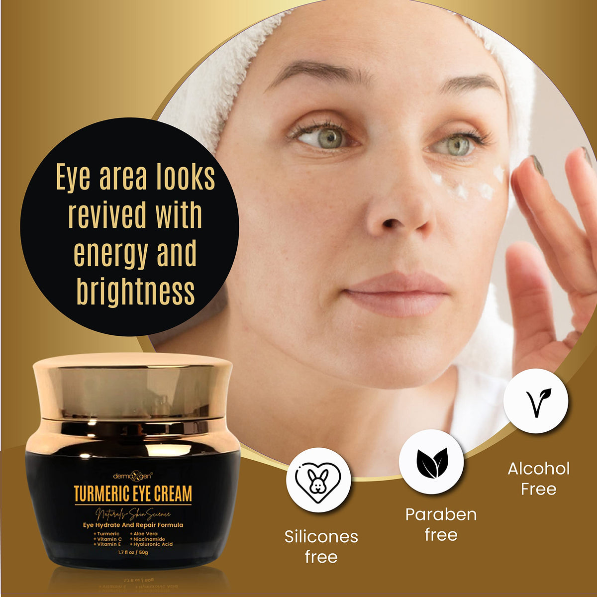 DERMAXGEN under-eye area during application shows soothing, hydrating care