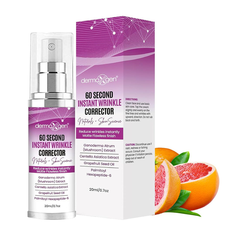 DERMAXGEN wrinkle-corrector bottle shows quick absorption for refreshed skin.