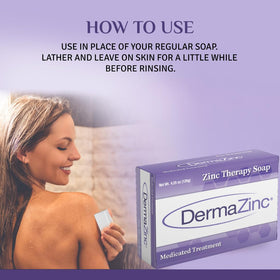 DermaZinc Therapy Soap bar close-up showing nourishing ingredients for hydrated skin.