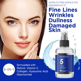 Dermedicine 5 in 1 Face Mist ingredients close-up showing vitamin C and Niacinamide.