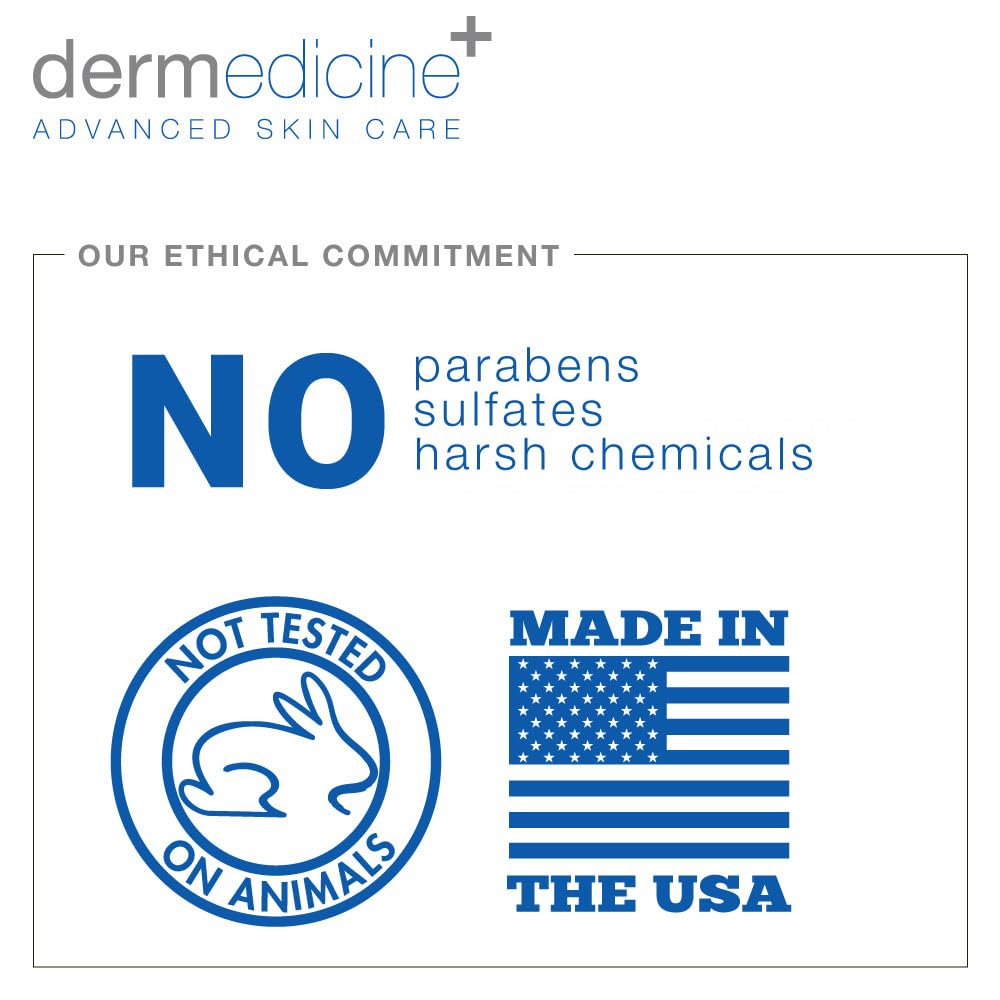 Dermedicine bottle with pump emphasizes clean, paraben-free, sulfate-free ingredients